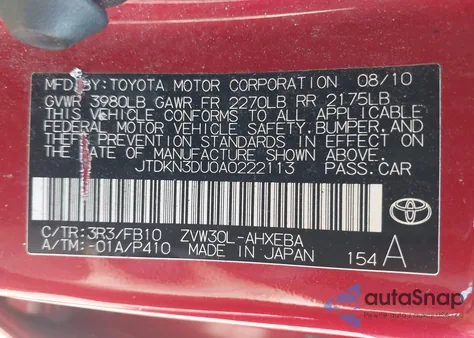 2010 Toyota Prius z USA, uszkodzony, nr VIN JTDKN3DU0A0222113